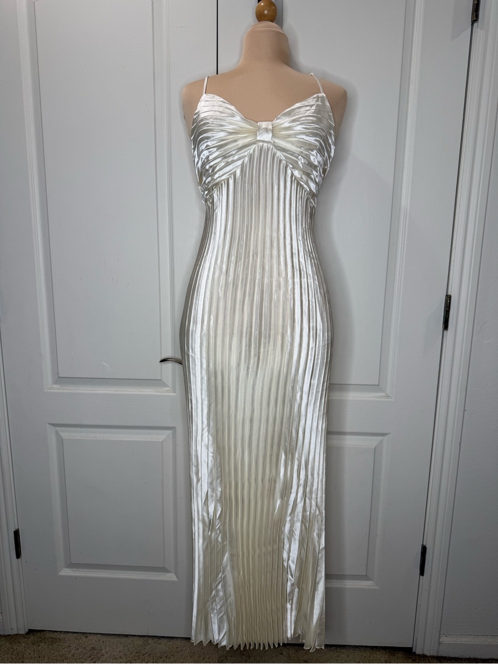 SHEIN Ivory Satin Pleated Maxi Slip Dress